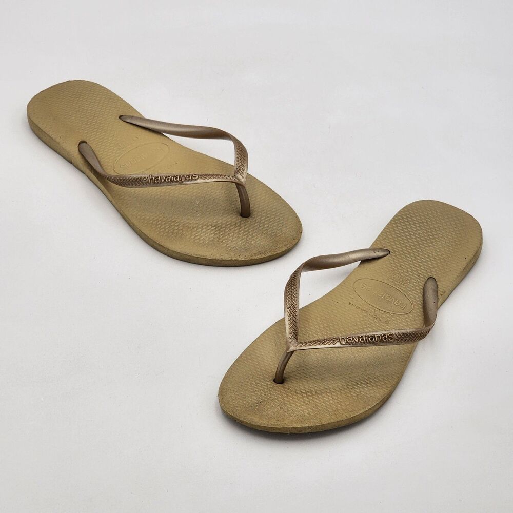 Havaianas Slim Beach Flip Flops Sandals Gold Sand Women's Size 9/10 W (39-40)